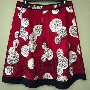 Talbots red & blue embroidered A-line Panel skirt